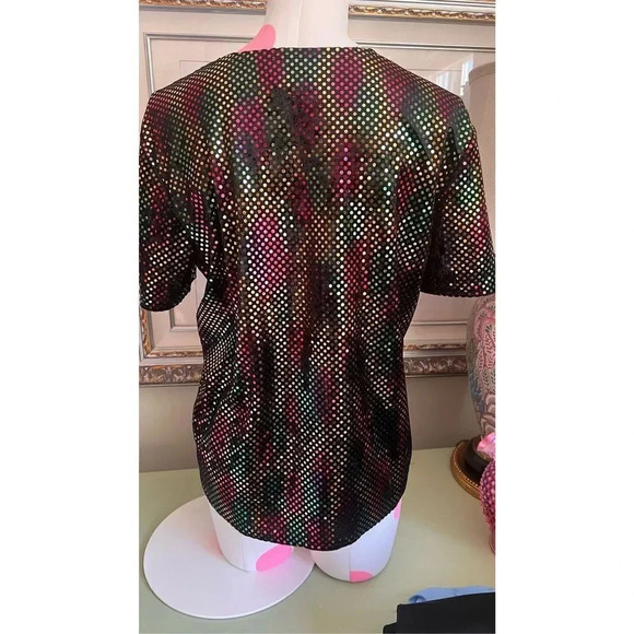 Vintage Kathie Lee Collection Women’s Large Multicolor Vibrant Sequin Shirt Top - Picture 4 of 11